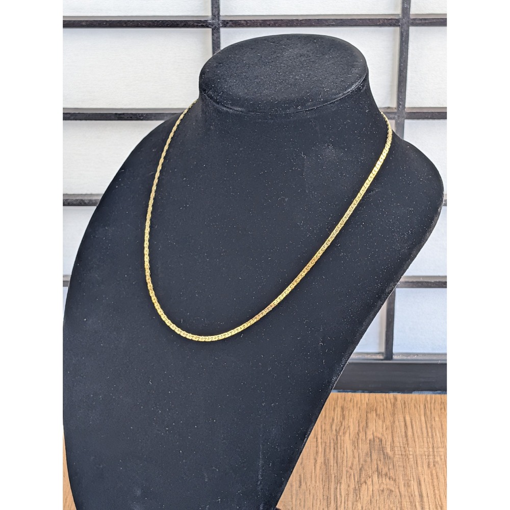 Vintage 18K Gold Plated Flat S-Link Cobra Chain Necklace 18 Inch 2mm 3714